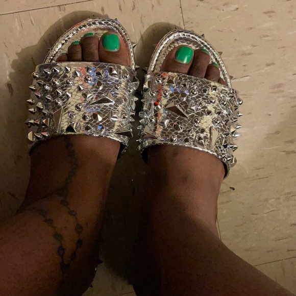 Cape Robbin Shoes - Silver spiked slides